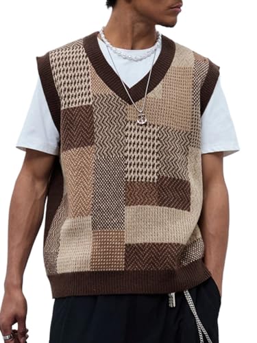 men's pullover sweaters Colorblock V-Neck Sleeveless Casual Knit Vest