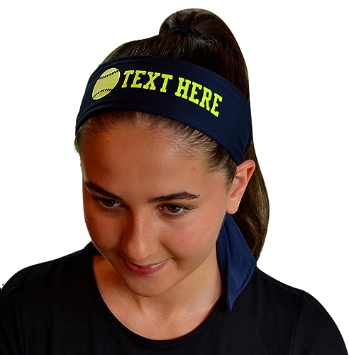 Softball Tie Back Headband with Neon Yellow Softball Personalized with Your Custom Text - Design Your Own2