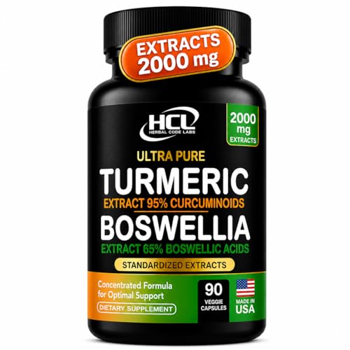 Turmeric Boswellia Extract Supplement 2000 mg Extra Strength Boswellia Serrata with Turmeric Curcumin - 95% Curcuminoids with Boswellia Extract Capsules - Standardized High Potency - Made in USA