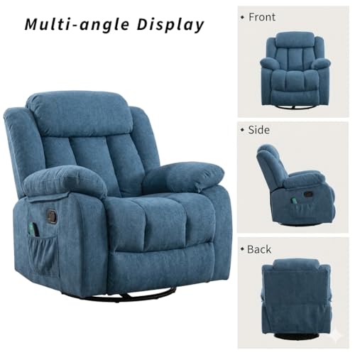 Image of Amazon Brand - Solimo Stark | Single Seater Sofa Recliner | Rocking, Revolving and Recline Manual Recliner (Velvet Blue) | 1 Year Warranty