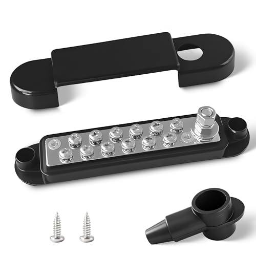 Marine Bus Bars 1/4-inch Studs and 12#8 Terminal Screws 12V 150A Power Distribution Ground Bus Bar Suitable for Marine Automotive and Solar Wiring