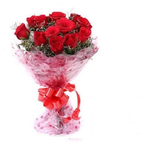 Floral Fantasy® Valentines Day Gift / Fresh Flowers Bouquet / Red Roses Bunch for Anniversary / Birthday Gifting /Greeting Friends & Family (Bunch of 10)