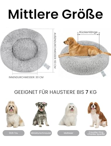 OKPOW Rundes Wolke 7 Hundebett - Waschbar Welpenbett Fuer Kleine Hunde - Flauschig Anti Angst Katzenbett Comfy - Donut Kuscheliges Haustierbett Plüsch