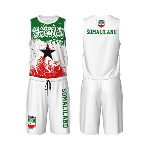 Somaliland Flag Grain (3) Basketball Jersey Uniform Suit for Men Adults Training Athletic Set