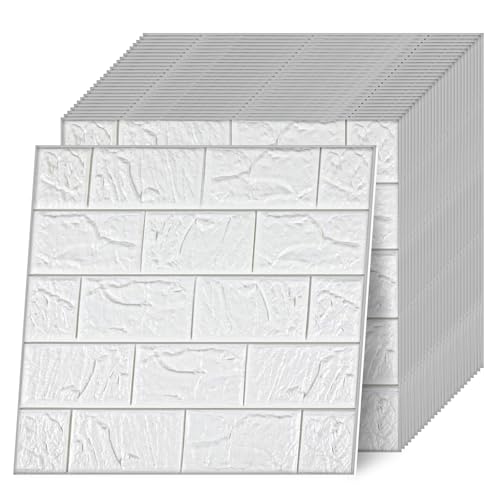 30 Pcs 3D Wall Panels Peel and Stick, White Brick Wallpaper Peel and Stick Waterproof Faux Brick Wall Panels Decorative Self Adhesive Tiles for Interior Walldecor, Home Decoration