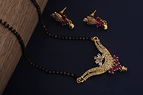 18K AD and Ruby Mangalsutra, Earring with Black Chain