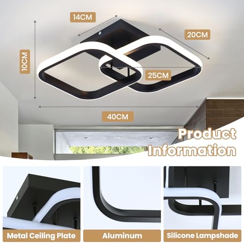 CANEOE Led Ceiling Light Fixture,4500K Modern Hallway Light fixtures Ceiling Lighting,Black Square Close to Ceiling Lights for Bathroom Bedroom Kitchen Balcony Stair Small Ceiling Lamp (Black,4500K)