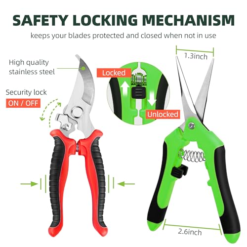 3 Pack Garden Pruning Shears, Stainless Steel Shears, Gardening Shears, Scissors, Garden Clippers, Pruning Snips, Pruning Shears for Gardening Tools (Multicolor)