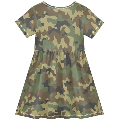 Pigsaly Girls Short Sleeve Dress Camouflage Military Army Girls Summer Dress Camo Woodland Playwear Dresses 5-6T2