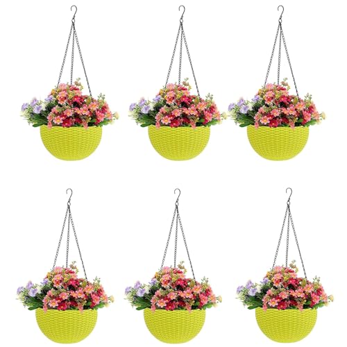 Image of Go Hooked Hanging Pots | Yellow | 7.1 Inch Diameter | 4.8 Inch Height | 3 mm Thickness | 13 Inch Chain | 6 Pieces