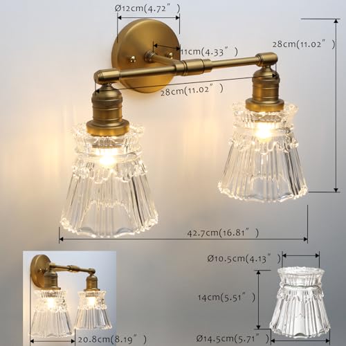 Image of Pathson 2 Lights Wall Sconce with Handmade Heavy Crafted Glass Shade, Hardwired Wall Vanity Light, Modern Wall Lamp Fixture for Living Room Bedroom