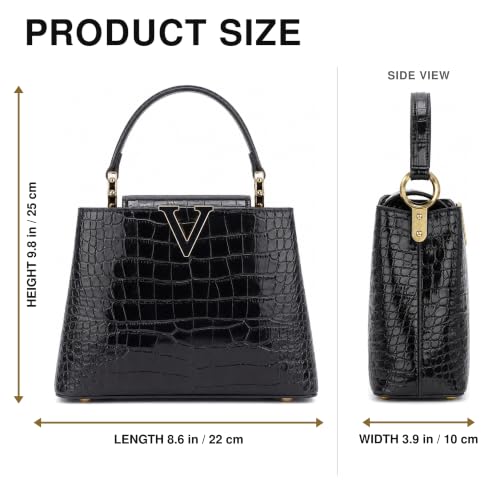 Image of TRBSXRT Small Satchel Bag for Women - Crocodile Leather Purse Classic Crossbody and Shoulder Bag