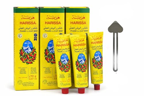 Premium Tunisian Harissa Paste 70g Tube with Stainless Steel Tube Squeezer - Pack of 3