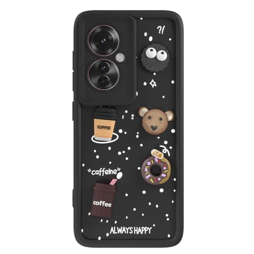 Image of Pikkme Back Cover for Oppo F25 Pro 5G | 3D Bear Silicone Cute & Fun Coffee Cartoon | Full Body Protection Bumper Case (Black)
