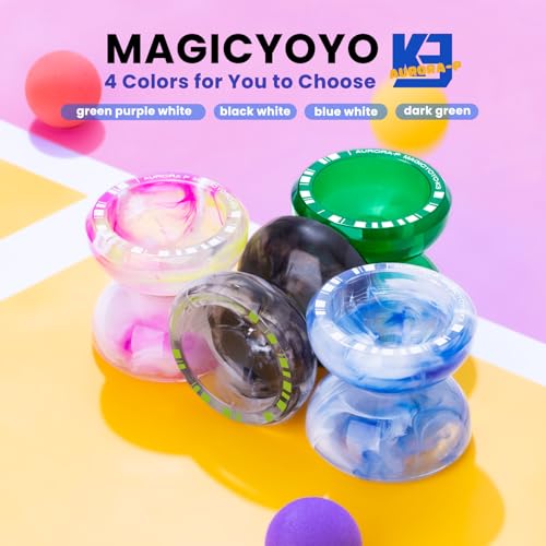 MAGICYOYO Crystal Yoyo K3 Aurora-p, Responsive Yoyo for Kids, Pro Finger Spin Trick Yoyo for Advanced, with Unresponsive Yoyo Bearing with 12 Yoyo Strings + Square Yoyo Ball Bag (Dark Green)