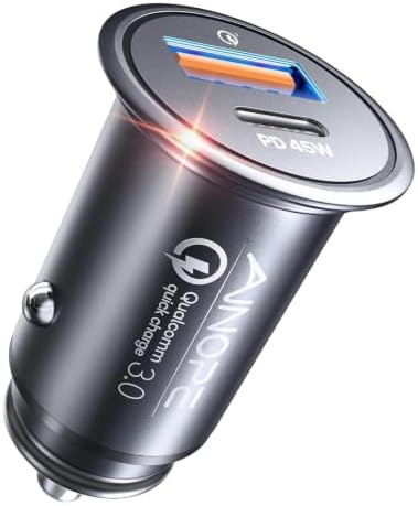 USB C Car Charger 36W Super Mini All Metal iPhone 12 Type C Car Charger PD&QC 3.0 Dual Port AINOPE Car Adapter Compatible with iPhone 12/12 Pro/Max/12 Mini/iPhone 11/Pro/Max/XR/XS/X/8, Samsung S10/S9