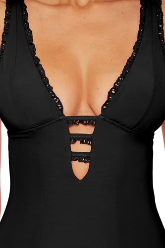 BECCA Women's Frills Plunge One Piece Swimsuit, Adjustable, Bathing Suits4