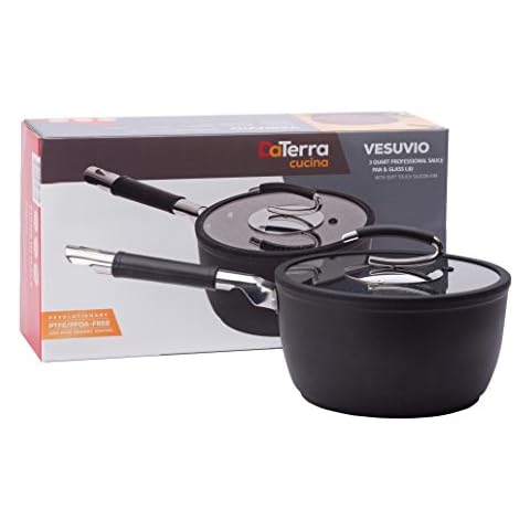 Vesuvio Ceramic Coated Nonstick Induction Compatible Sauce Pan, 2.6 Quart | Heat Resistant Silicone Handle | Durable, High Heat Aluminum Base with No PTFE, PFOA, Lead | Oven Safe | Made In Italy Cover
