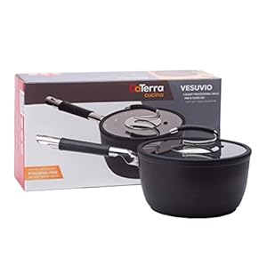 Vesuvio Ceramic Coated Nonstick Induction Compatible Sauce Pan, 2.6 Quart | Heat Resistant Silicone Handle | Durable, High Heat Aluminum Base with No PTFE, PFOA, Lead | Oven Safe | Made In Italy