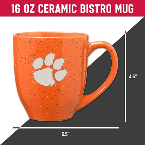 Image of Rico Industries NCAA Clemson Tigers Orange Personalized 16 oz Team Color Laser Engraved Speckled Ceramic Coffee Mug