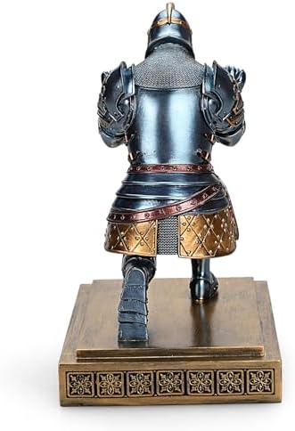 King's Guard Knight Pen Holder Pen Stand Desk Organizers and Accessories Resin Pencil Holder as Gift with a Metal Sword Letter Opener for Office and Home (Blue)