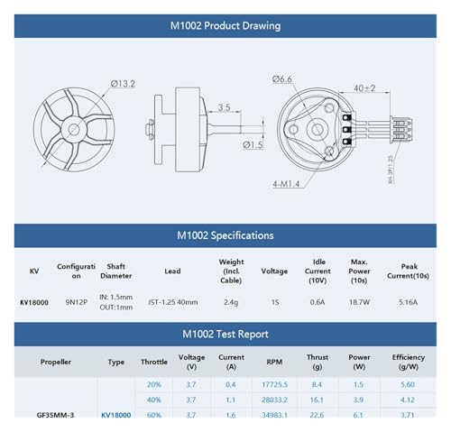 Moteur sans balais M1002 de précision pour micro drone 75 mm