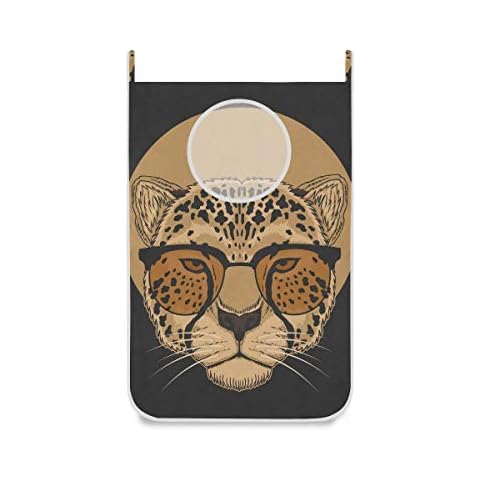 hengpai Kids Cute Hanging Laundry Hamper Bag Dirty Clothes Bag Basket Fabric Wash Bag with Door Wall Hooks,Cheetah Eyeglasses Cover