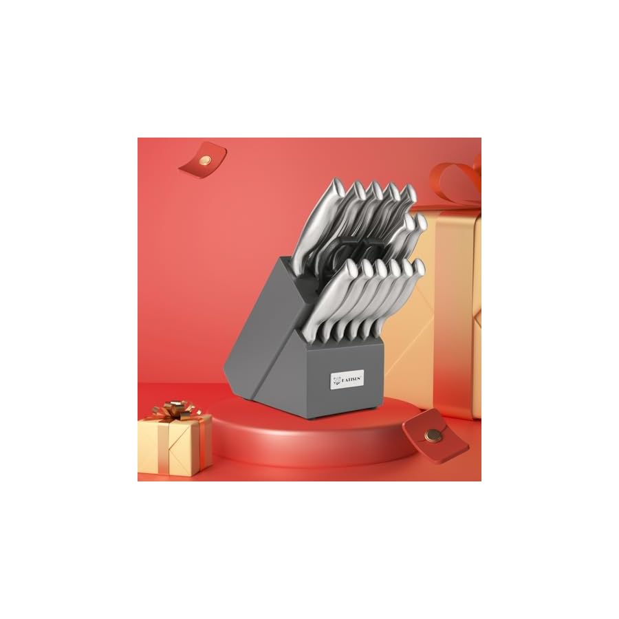 Kitchen-Knife-Set-15-Pieces-Knife-Set-with-Block-Knives-Set-for-Kitchen-Silver-Hollow-Ergonomic-Handle-for-Chef-Knife-Set-Kitchen-ShearsGray-Knife-Block-Set Kitchen Knife Set, 15 Pieces Knife Set with Block, Knives Set for Kitchen, Silver Hollow Ergonomic Handle for Chef Knife Set, Kitchen Shears,Gray Knife Block Set