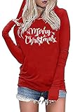 KUEDFEU Merry Christmas Hoodie Women Vintage Xmas Graphic Long Sleeve Hoodies Casual Letter Print Xmas Holiday Tops Red2XL
