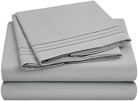 HOMEIDEAS Double Sheets Set, Navy Pinstripe Bed Sheets Extra Soft Sheets Brushed Microfiber Fabric Sheets, Wrinkle & Fade Free - Flat Sheet, Fitted Sheet with 2 Pillowcases(4 Pieces)