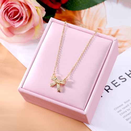 TIESOME Goldene Halskette Damen, Kette Damen Schleifenhalskette Zierliche Verstellbare Chokerkette Süße Kleine Kette Schleife Für Frauen Anhänger Eleganter Schmuck Geschenk Trendiges
