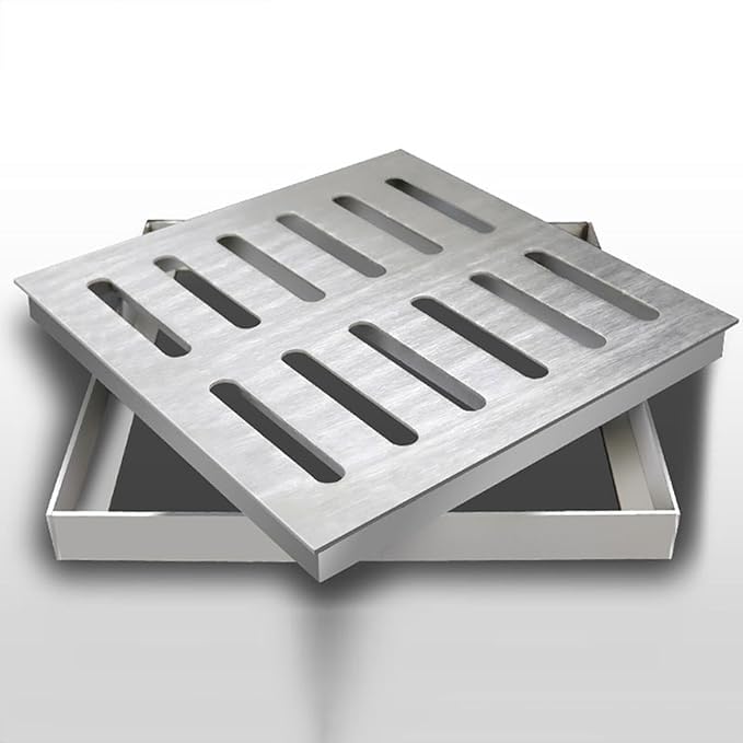 Earnmore Rejilla de Drenaje de Acero Inoxidable 304 con Marco,Rejilla de Rejillas de alcantarillado cuadradas,Colador de Drenaje de Piso de Garaje, Lavabo de Drenaje de canalón de jardín