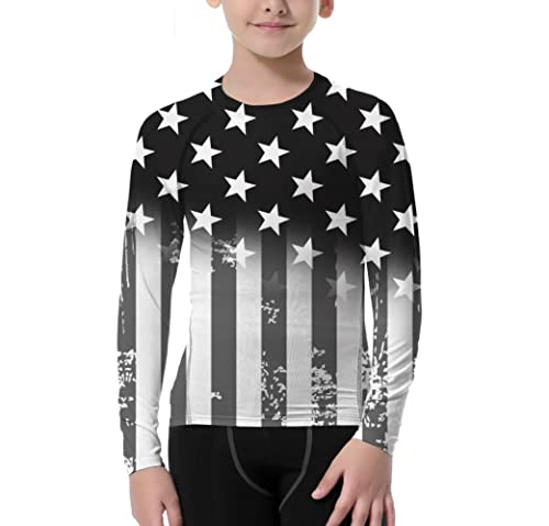 American Flag Rash Guards for Boys and Girls,Long Sleeve Compression BJJ Kids and Youth Tops