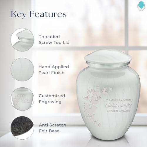Image of Geturns- Adult Custom Butterfly Cremation Urns for Human Ashes I Pearl White Large Funeral Urn for Female and Male I 200 lbs