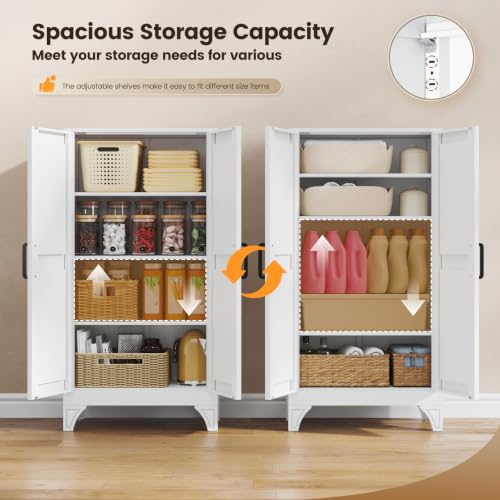 Image of Yizosh Metal Storage Cabinet with 2 Doors and 3 Adjustable Shelves - 47 inch White Kitchen Pantry Storage Cabinet Locker for Kitchen,Living Room,Dining Room