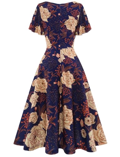 Image of HomRain Wedding Guest Dresses for Women Vintage Short Sleeves Casual Fit and Flare Cocktail Formal Dress for Tea Party