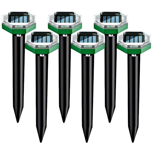 HIULLEN Solar Maulwurf Vertreiber, 6 Stück Solar Maulwurfschreck Ultraschall, Wühlmausschreck, Ultraschall Maulwurfvertreiber für Mäuse, Solar Maulwurfabwehr für Maulwurf, Nagetier, Schlange