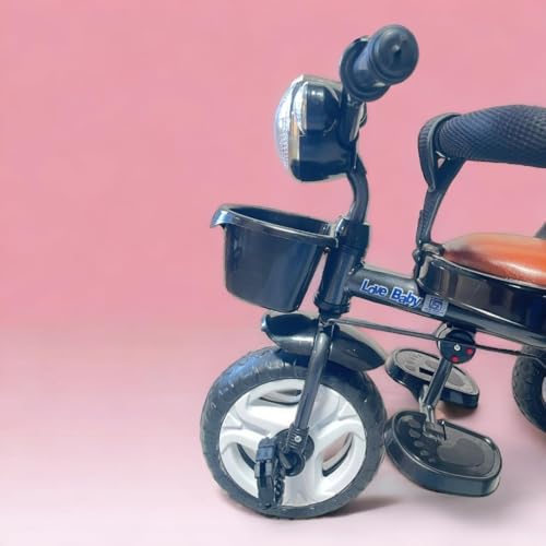 Image of kidsROAR Stroller Tricycle for Kids for 1 Year+ | 2 Year+ Baby Cycle with Leather Seat | Light Music | Push Handle | 4 in 1 Baby Cycle for 1 Year Kids (5003 Black)