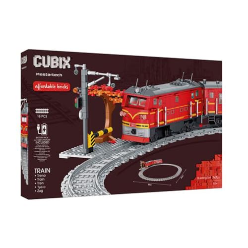 Cubix Treno con Rotaie Building Set, 747 Pezzi, Pista 80x83 cm, 18 Pezzi di Binari, con Batteria e Caricatore USB Inclusi
