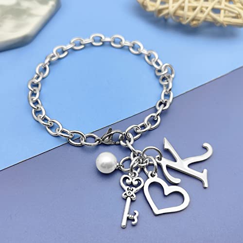 Initial A-Z Bracelets Gift for Women Girls Stainless Steel Chain Bracelet 26 Alphabet Jewelry Gifts for Birthday Anniversary Letter Bracelet Monogram Gifts for Sister Friend Girlfriends Mom 8.26 Inch4