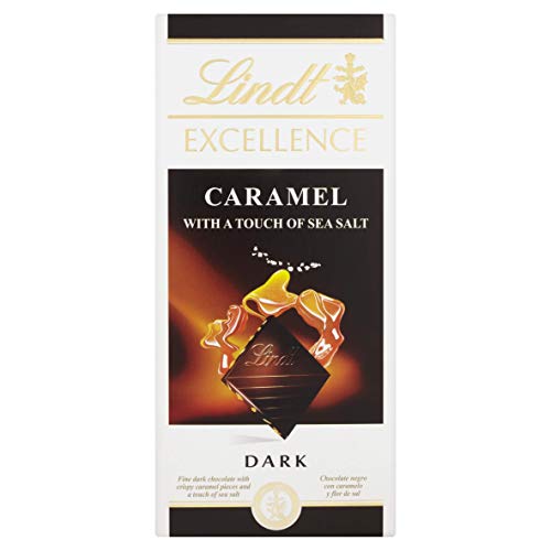 Lindt Excellence Caramel with Sea Salt Dark Chocolate Bar, 100 g - Pack of 10