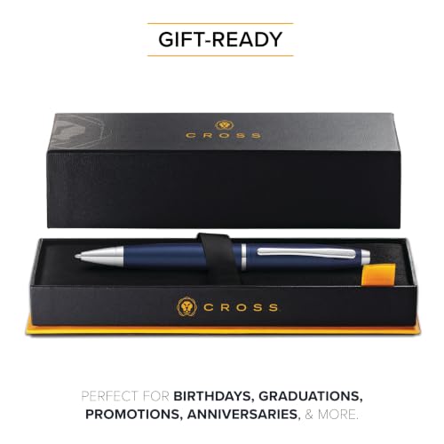 Image of Cross Calais Matte Metallic Midnight Blue Refillable Ballpoint Pen - Medium Point, Black Ink, Smooth Writing, Presented in a Luxury Gift Box
