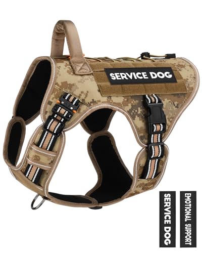 Image of PETNANNY Tactical Dog Harness Reflective with ID Card,Service Dog Vest Harness for Medium Large Dogs,Emotional Support Vest with Padded Handle,2 Reflective Patches for Training Hunting(Desert Camo,L)