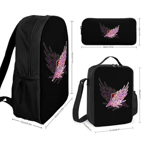 Angel Wings Classic Backpack Lunch Bag Pencil Case 3 Piece Set Travel Daypack2