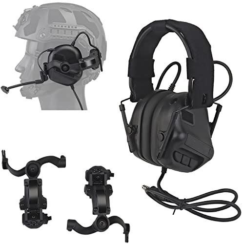 CZMYCBG Oreillette Tactique Écouteurs de Ramassage à Suppression de Bruit de Protection Auditive Militaire Unlimited Power avec Microphone pour l'extérieur Airsoft Training Paintball CS,Noir,Min