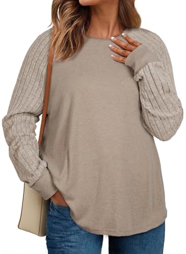 Eytino Plus Size Tops for Women Casual Crewneck Raglan Long Sleeve Fall Shirts Loose Lightweight Tunics(1X-5X)