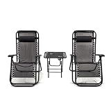 Cybert Set 2 Sdraio Zero Gravity con Tavolino 3 Pezzi – Sedia Reclinabile Pieghevole Textilene Nero – Schienale Bloccabile – Portata 120 kg – Arredo Giardino Terrazzo Piscina Mare Spiaggia