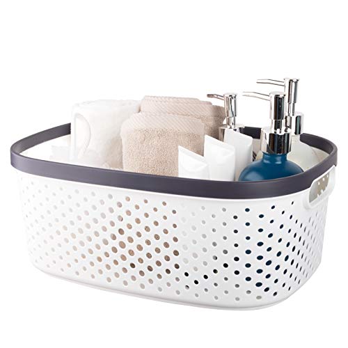 JiatuA Plastic Storage Baskets with Handles Cube Basket Shower Caddy Tote Portable Storage Bins Organizer for Bathroom Dorm Household Storage Bedroom and Kitchen, White