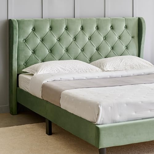 Image of Home Centre | Helios Bravo Roxy Upholstered King Size Bed Without Storage | Engineered Wood | Green | 1 Year Warranty