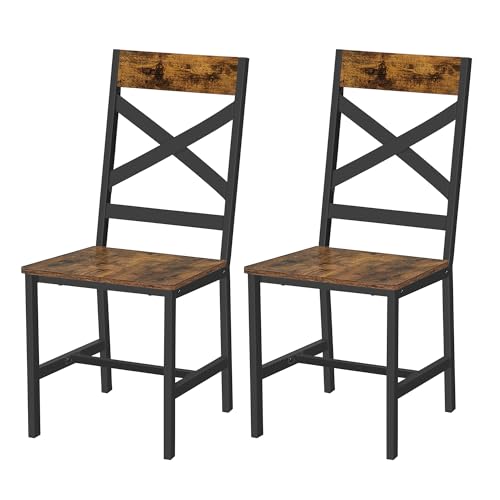 VASAGLE sillas de Comedor, sillas de Cocina Juego de 2, sillas para Comedor, Estructura de Acero, diseño ergonómico, Estilo Industrial, para Sala de Estar, Comedor, marrón rústico y Negro LDC094B01